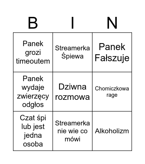 XXUniverses BINGO StreamOWO Bingo Card