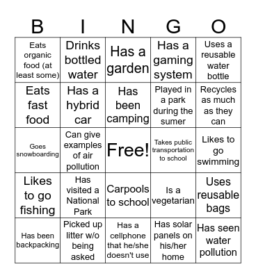 Environmental Science Icebreaker BINGO Card