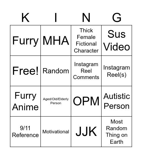 TheKingg's Ultimate Bingo V1 Bingo Card