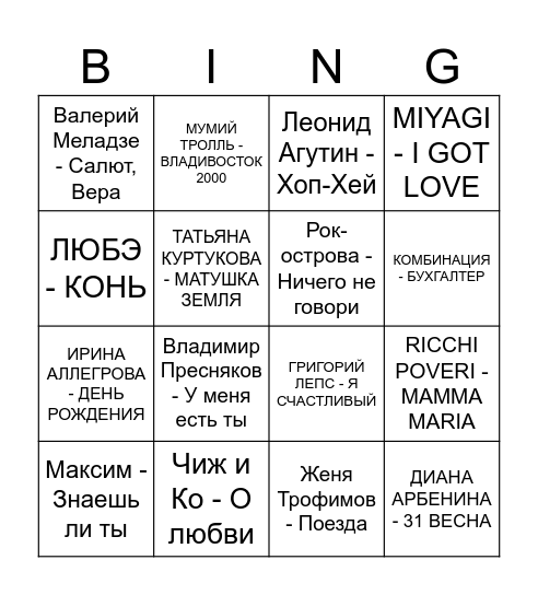 Izranova Bingo Card