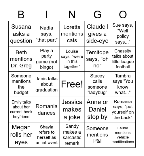 EOY Party Bingo Card