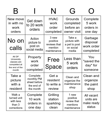 Strathmoor Maintenance Bingo Card
