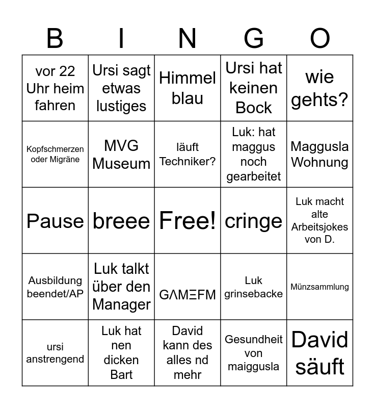 Dullii Bingo Card