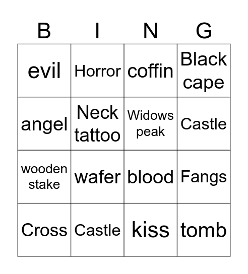 Dracula Bingo Card