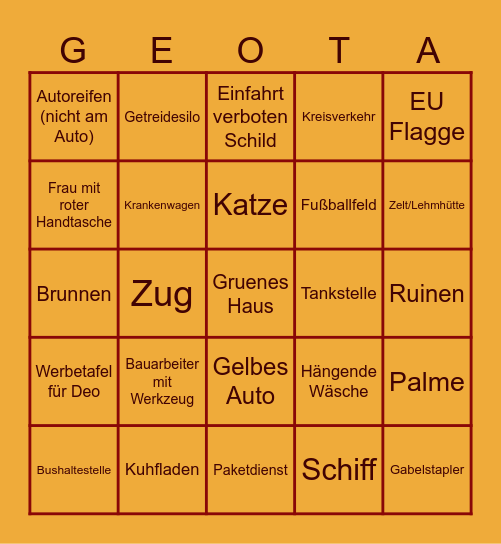 Geotastic Bingo Card