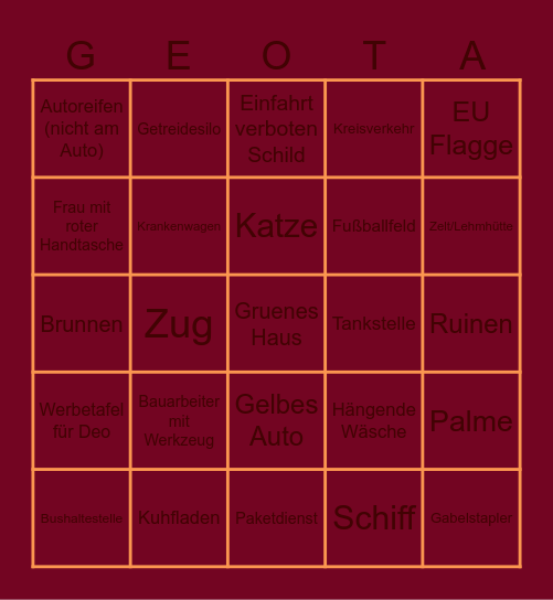 Geotastic Bingo Card