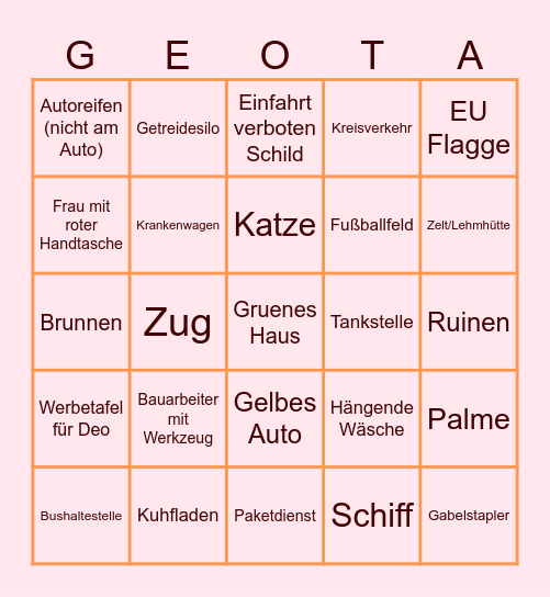 Geotastic Bingo Card