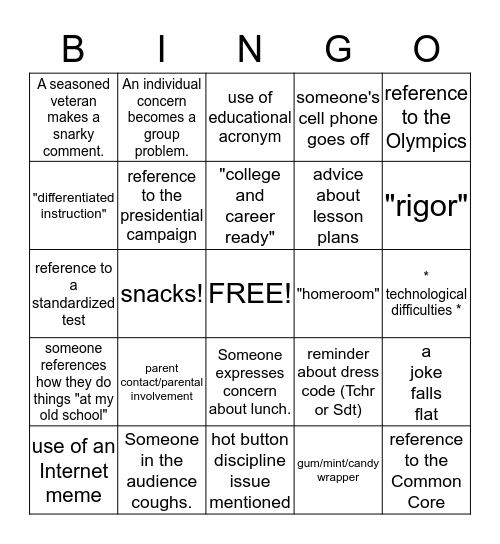 Welcome to the 2016 - 2017 School Year! Bingo Card