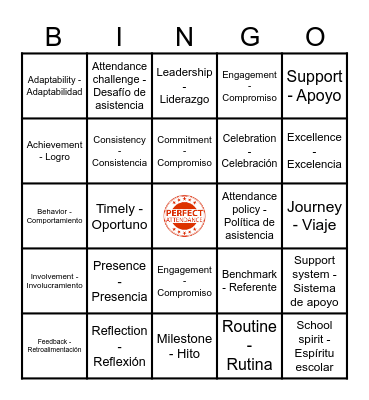 October Perfect Attendance Bingo Game Bingo Card