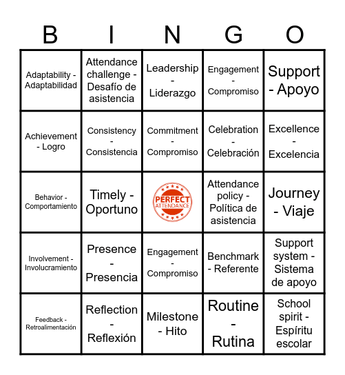 October Perfect Attendance Bingo Game Bingo Card