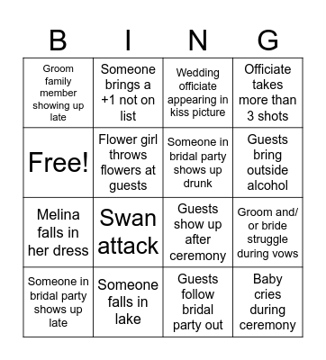 Bryan & Melina’s Wedding Bingo Card