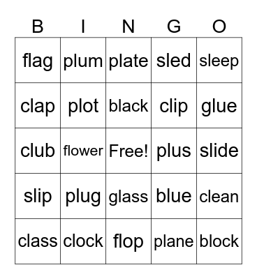 L Blend Words Bingo Card