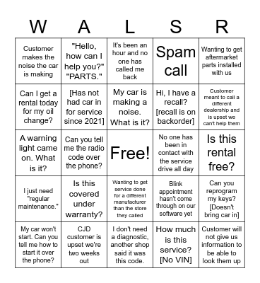 Walser Auto BDC Bingo Card