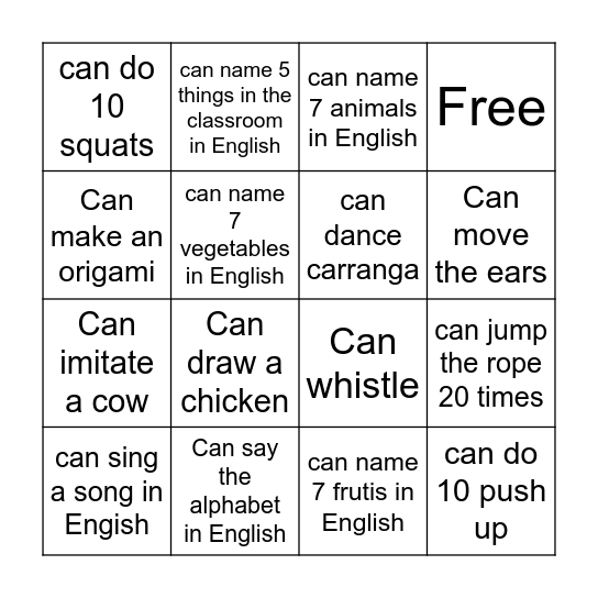 Can or Can't?can Bingo Card