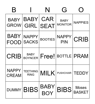 Bethan’s Baby Shower Bingo Card