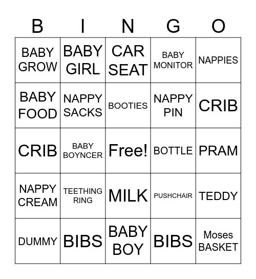 Bethan’s Baby Shower Bingo Card