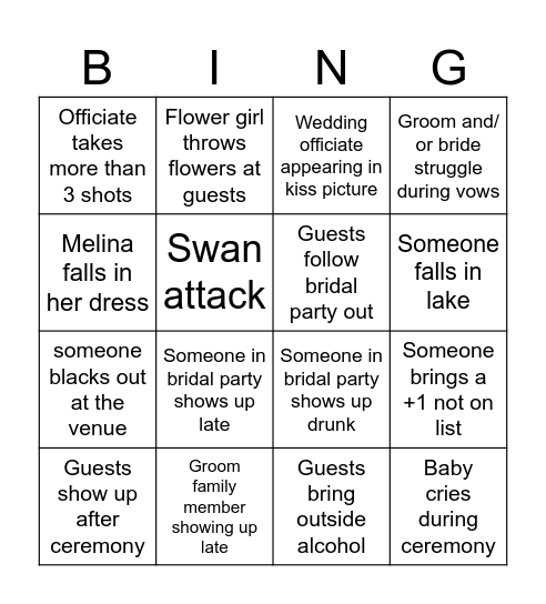 Bryan & Melina’s Wedding Bingo Card