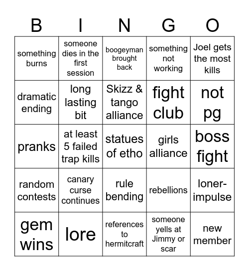 life series bingo Card