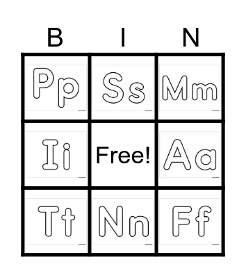 UFLI 1-9 Letters Bingo Card