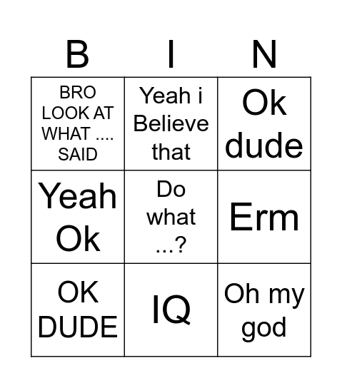 nub bingo Card