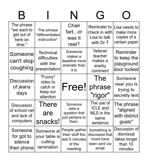 Faculty Meeting BINGO Card