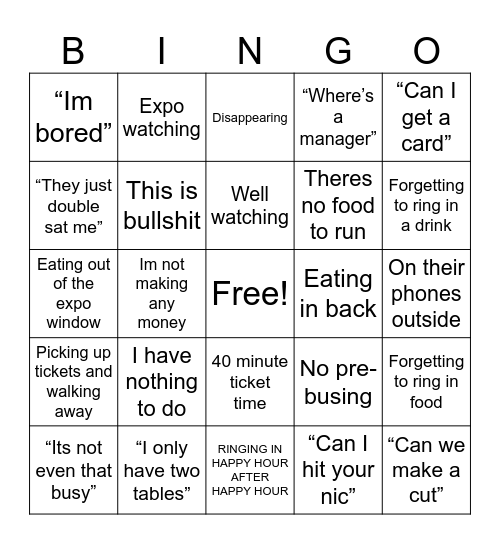 HOCO Bingo Card