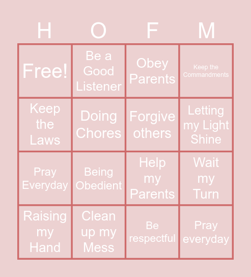 HONOR THY FATHER & MOTHER Bingo Card