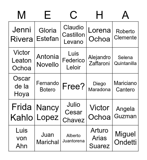 Hispanic Figures Edition Bingo Card