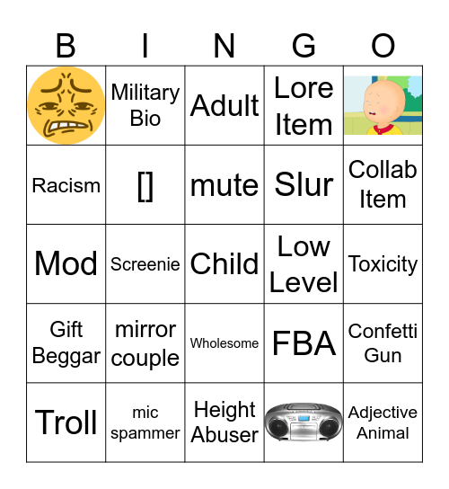 Rec Room Bingo Card