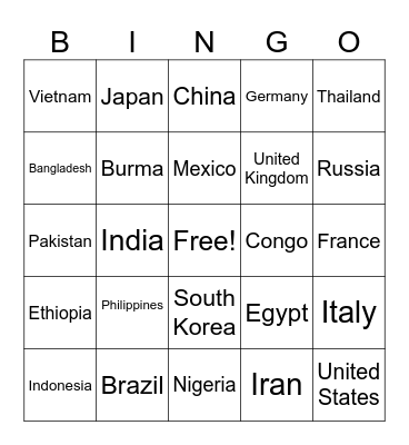 International Club Bingo Card