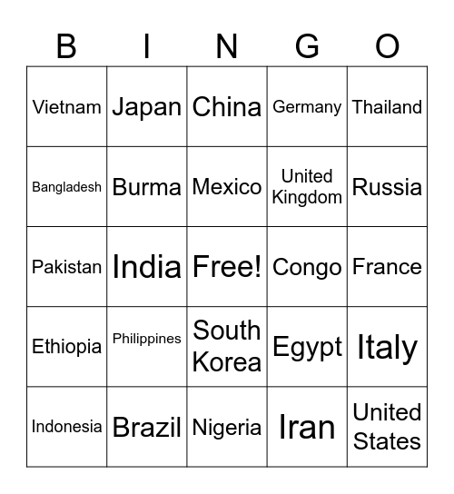 International Club Bingo Card
