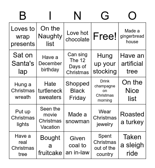 Christmas Bingo Card