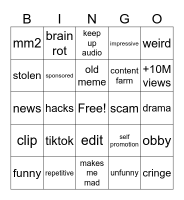 Roblox bingo Card