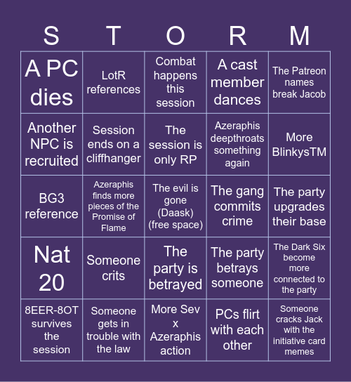 Eberron: City of Towers - Session 29 Bingo Card