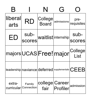 College Counseling Bingo Card