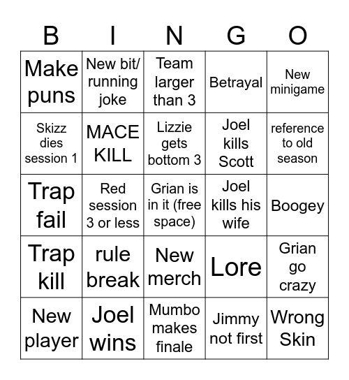 Life Series Bingo Card