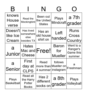 MUELLER Bingo Card