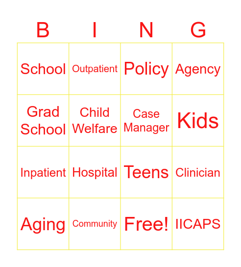 Social Work Alumni Bing-o Bingo Card
