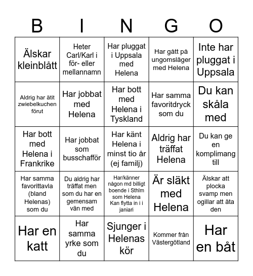 Hitta någon som... Bingo Card