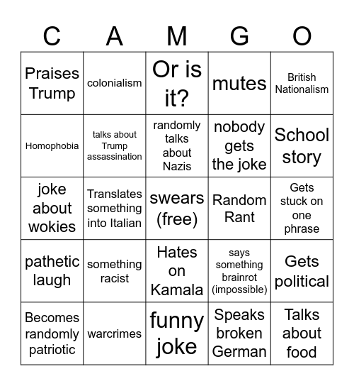 Camgo Bingo Card