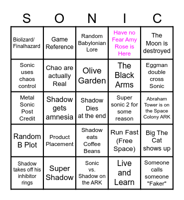 Sonic Movie 3 Bingo Card Bingo Card