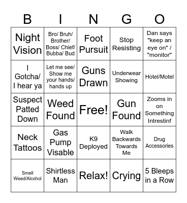 On Patrol Live Bingo Card