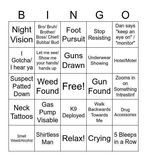 On Patrol Live Bingo Card