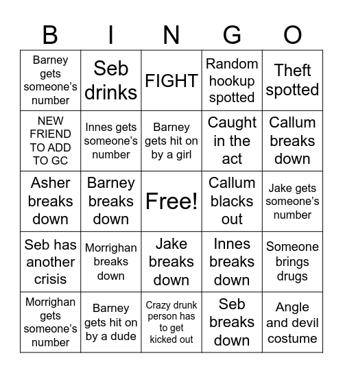 Asher’s party bingo Card