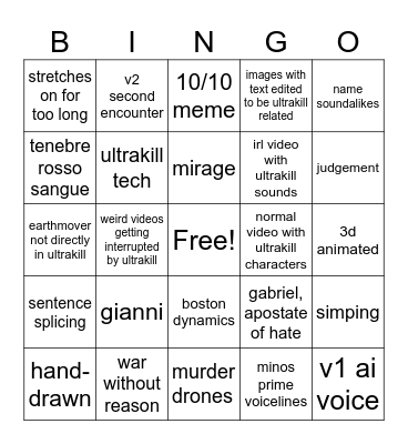 ultrakill meme bingo Card
