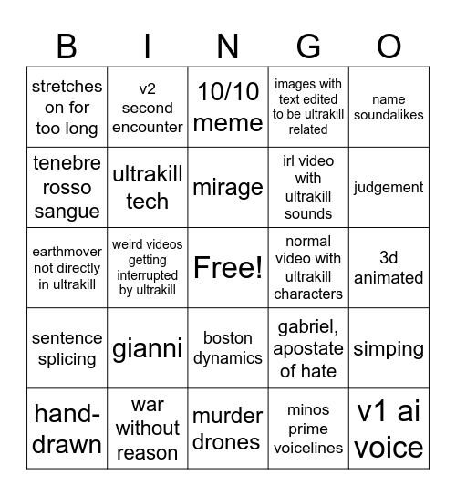 ultrakill meme bingo Card