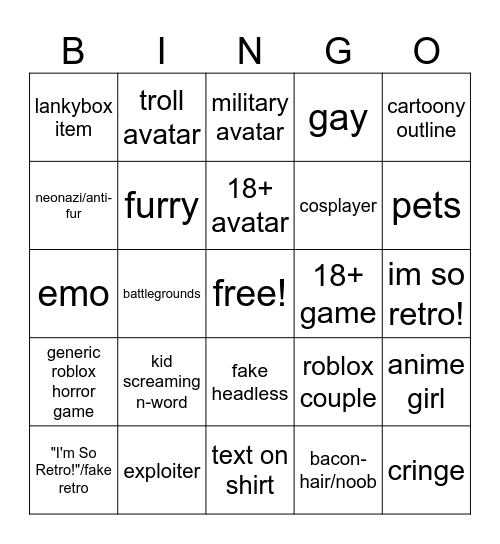 roblox Bingo Card