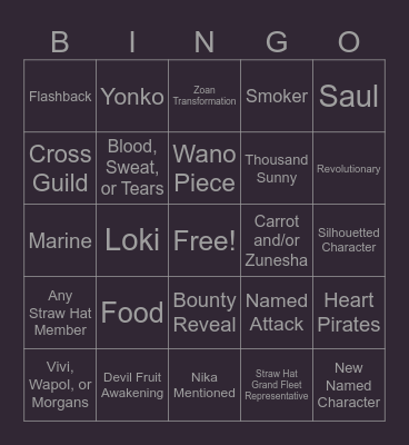 One Piece Chapter 1130 Bingo Card