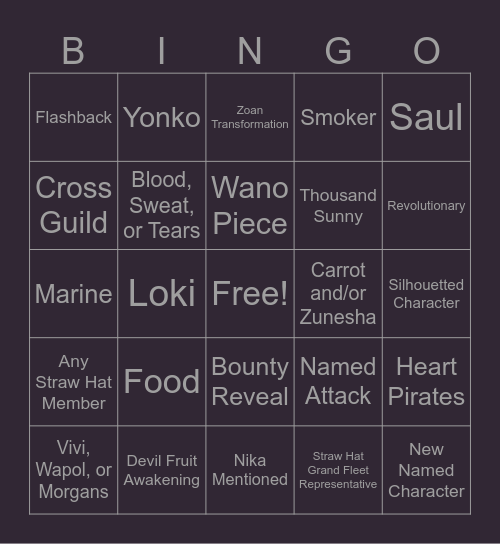 One Piece Chapter 1130 Bingo Card