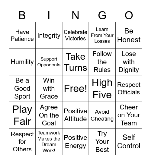 Fair Play Bingo Card